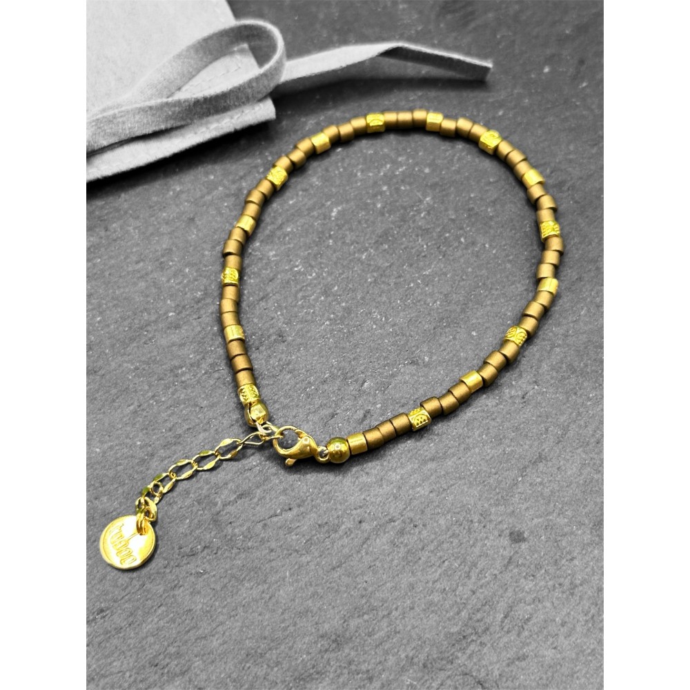 Bracelet perles de verre Miyuki, dorées et métallisées