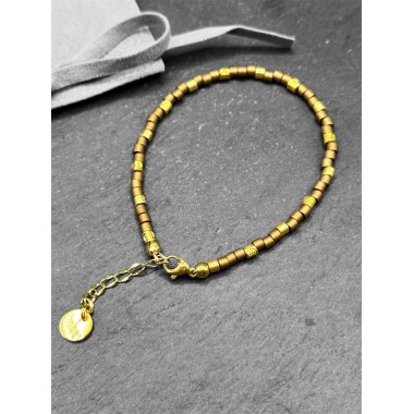 Bracelet perles de verre Miyuki, dorées et métallisées