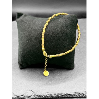 Bracelet perles de verre Miyuki, dorées et métallisées