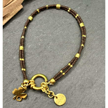 Bracelet perles de verre Miyuki, café et plaqué or 24ct