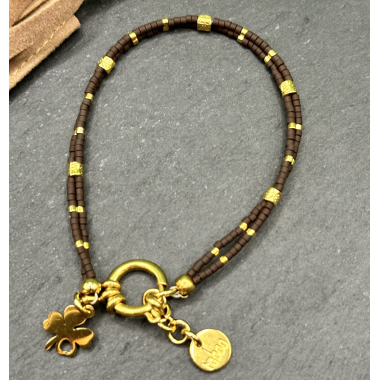 Bracelet perles de verre Miyuki, café et plaqué or 24ct