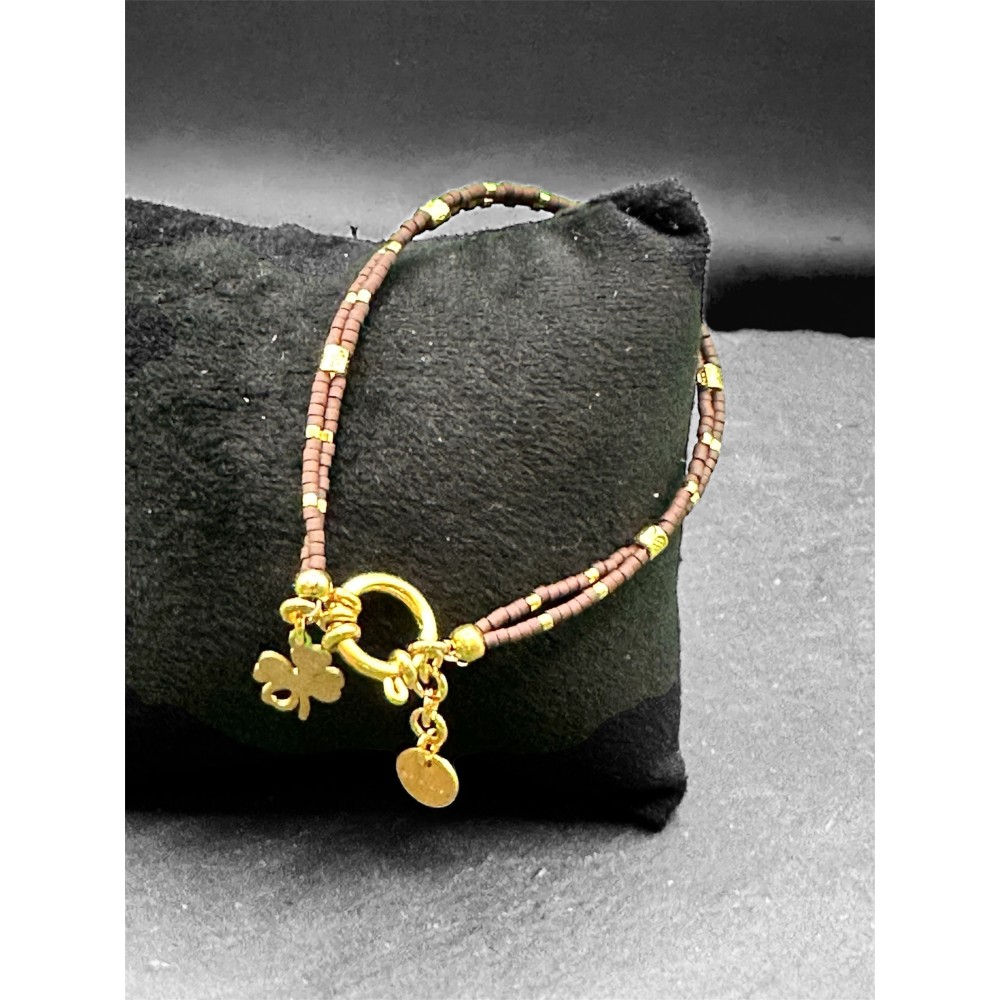 Bracelet perles de verre Miyuki, café et plaqué or 24ct