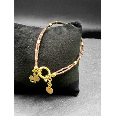 Bracelet perles de verre Miyuki, café et plaqué or 24ct